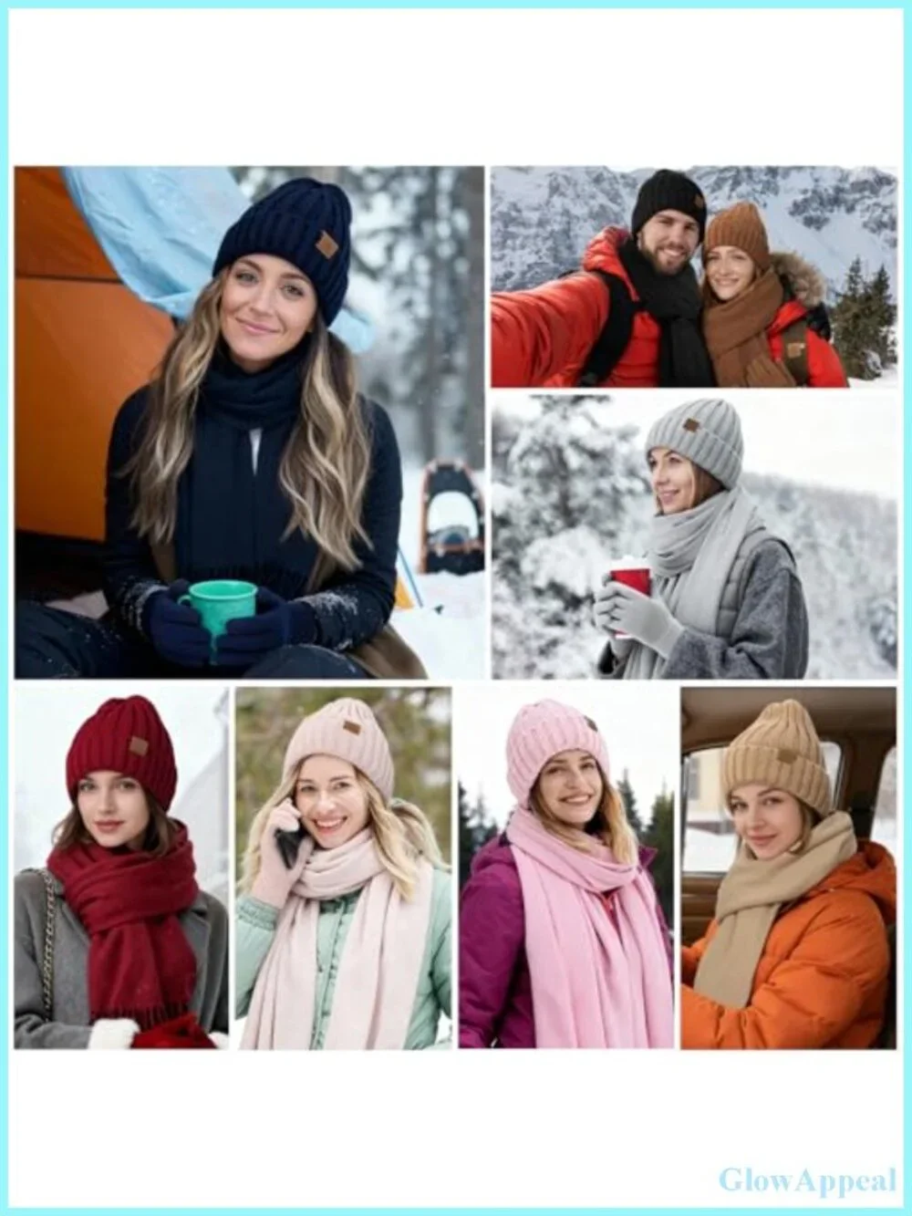 Knit Winter Hat Scarf Gloves Set Women Touchscreen Fleece Lined
